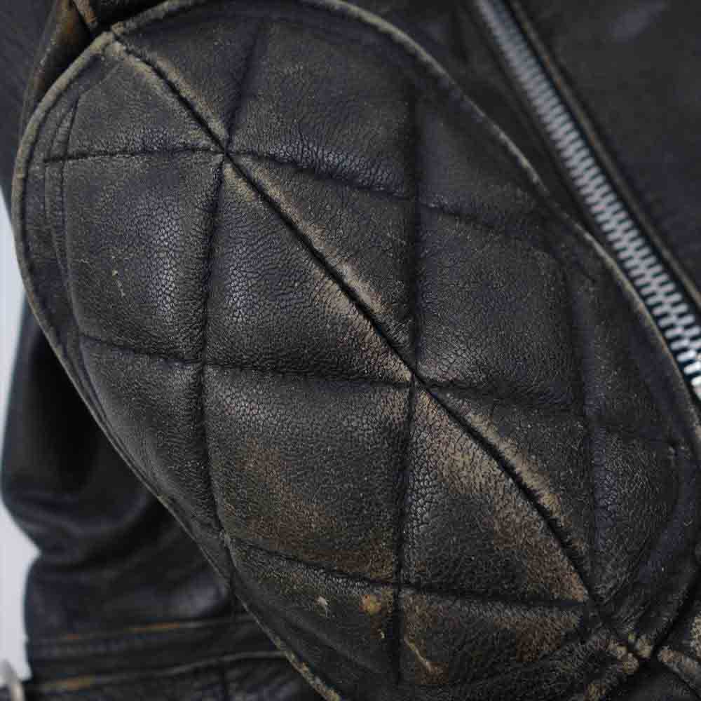 TT レザー ヴィンテージ パテッド レザー ダブル ライダース ジャケット ブラック系 40【中古】