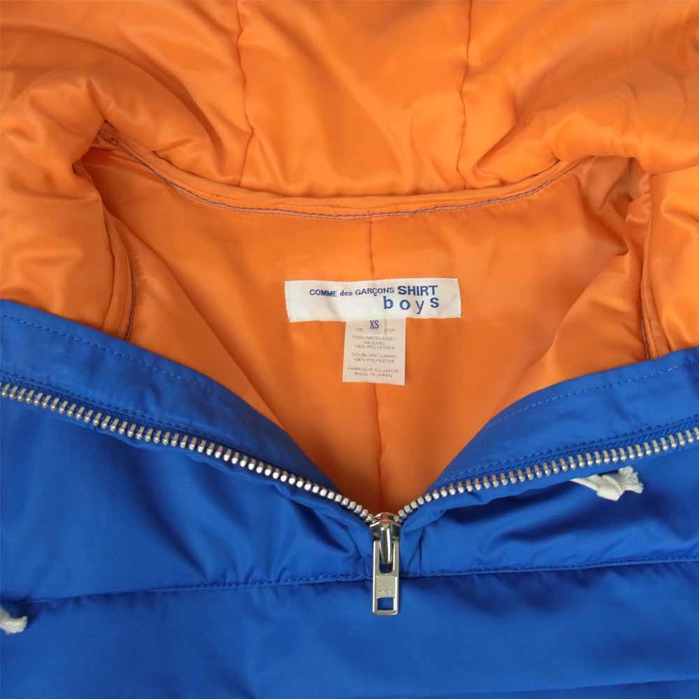 COMME des GARCONS コムデギャルソン SHIRT BOYS 17AW W25919 バックロゴ 中綿 ロング アノラックパーカー コート  ブルー系 XS【美品】【中古】