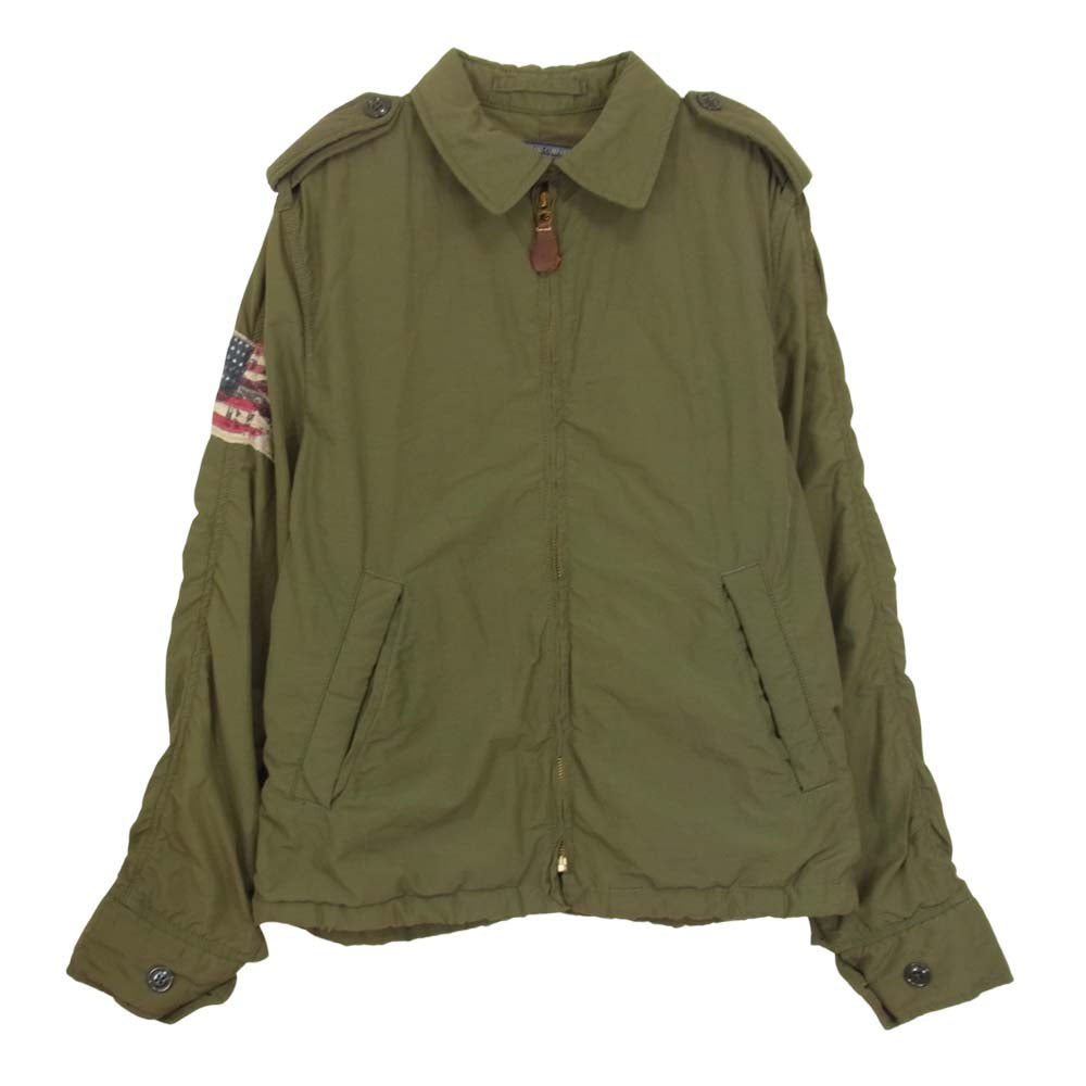 RALPH LAUREN ラルフローレン 国内正規品 星条旗 コットンナイロン 加工 ジップアップ ミリタリー ジャケット カーキ系 M【中古】