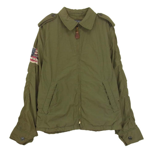 RALPH LAUREN ラルフローレン 国内正規品 星条旗 コットンナイロン 加工 ジップアップ ミリタリー ジャケット カーキ系 M【中古】