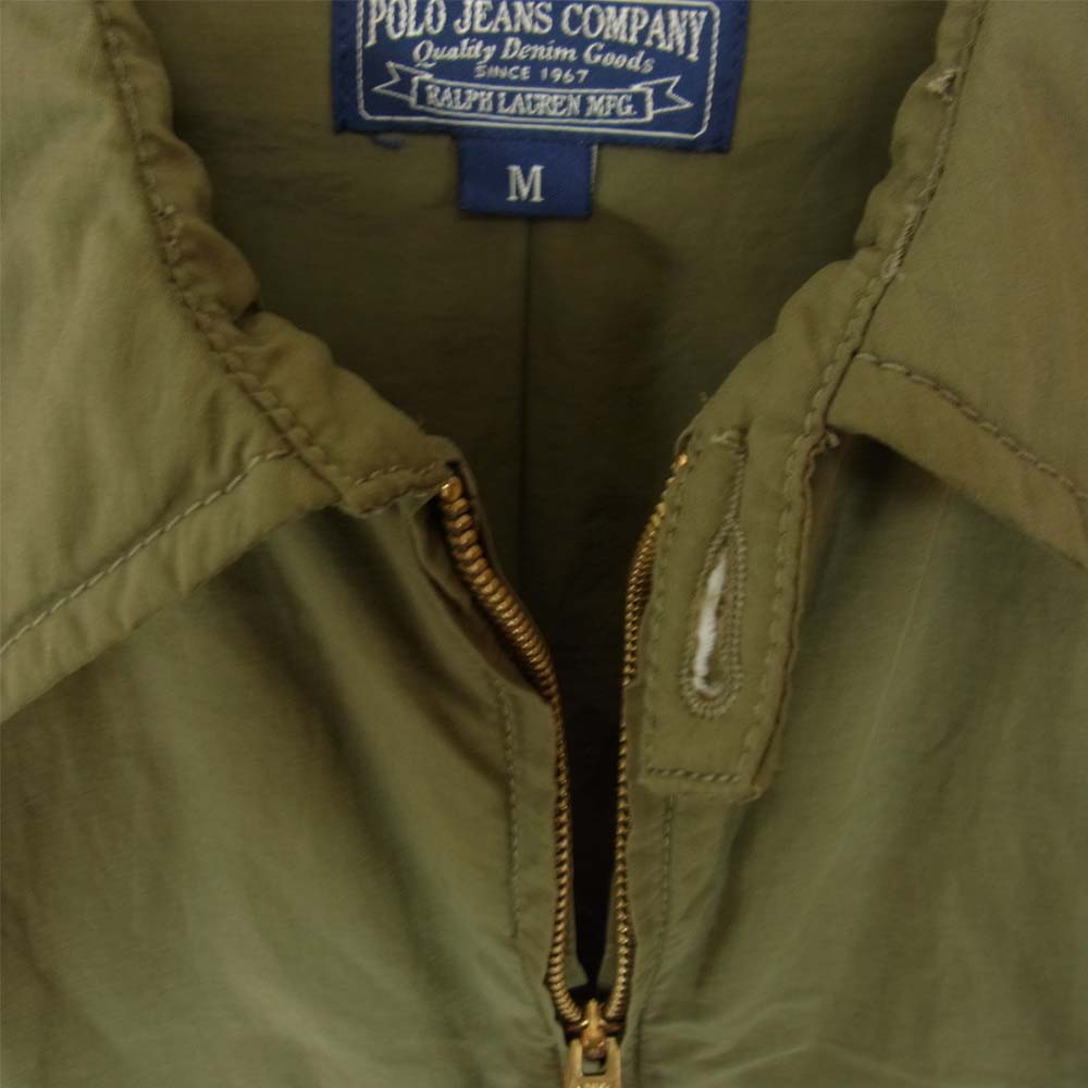 RALPH LAUREN ラルフローレン 国内正規品 星条旗 コットンナイロン 加工 ジップアップ ミリタリー ジャケット カーキ系 M【中古】