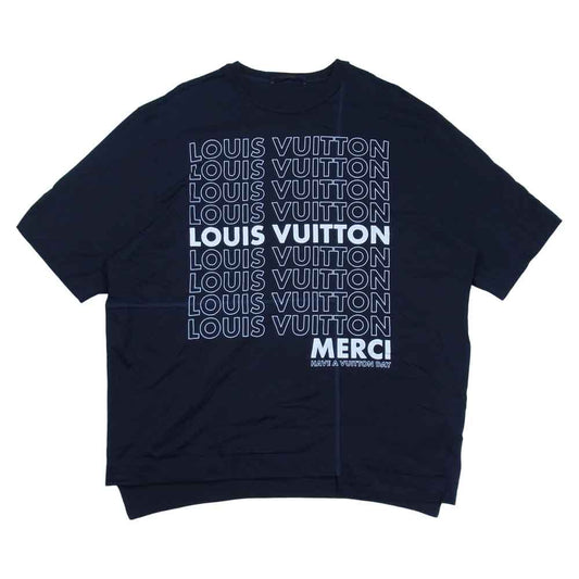 LOUIS VUITTON ルイ・ヴィトン 18AW HFY06W 国内正規品 Printed Patchwork Oversize Tee プリント パッチワーク 半袖 Tシャツ ネイビー系 M【中古】