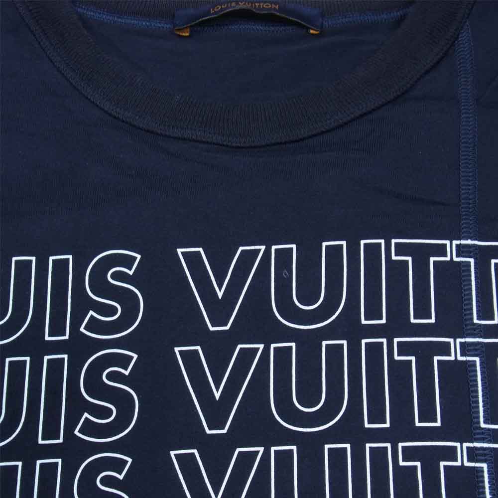 LOUIS VUITTON ルイ・ヴィトン 18AW HFY06W 国内正規品 Printed Patchwork Oversize Tee プリント パッチワーク 半袖 Tシャツ ネイビー系 M【中古】