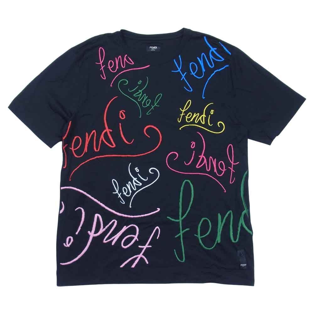 FENDI フェンディ 21AW FY0936 AH0V 国内正規品 ARTIST ALLOVER TEE マルチ レタリング ロゴ クルーネック ジャージー 半袖 Tシャツ ブラック系【中古】