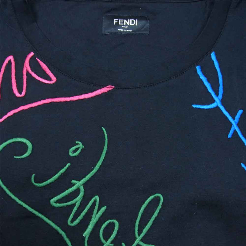 FENDI フェンディ 21AW FY0936 AH0V 国内正規品 ARTIST ALLOVER TEE マルチ レタリング ロゴ クルーネック ジャージー 半袖 Tシャツ ブラック系【中古】