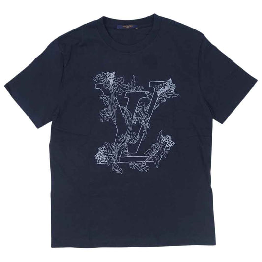 LOUIS VUITTON ルイ・ヴィトン 20AW 1A89VY 国内正規品 エンブロイダリー LVフラワー ステッチ 半袖 Tシャツ ネイビー系 M【中古】