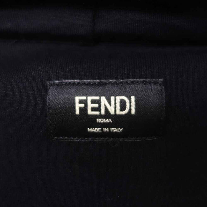 FENDI フェンディ 21AW FY0984 AH0W 国内正規品 ARTIST ALLOVER HOODIE マルチ レタリング ロゴ 刺繍  フルジップ パーカー フーディ ブラック系 XL【中古】