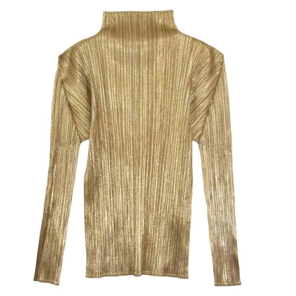 PLEATS PLEASE プリーツプリーズ イッセイミヤケ ISSEY MIYAKE イッセイミヤケ PP78JK504 箔プリント ハイネック カットソー ゴールド系 3【美品】【中古】