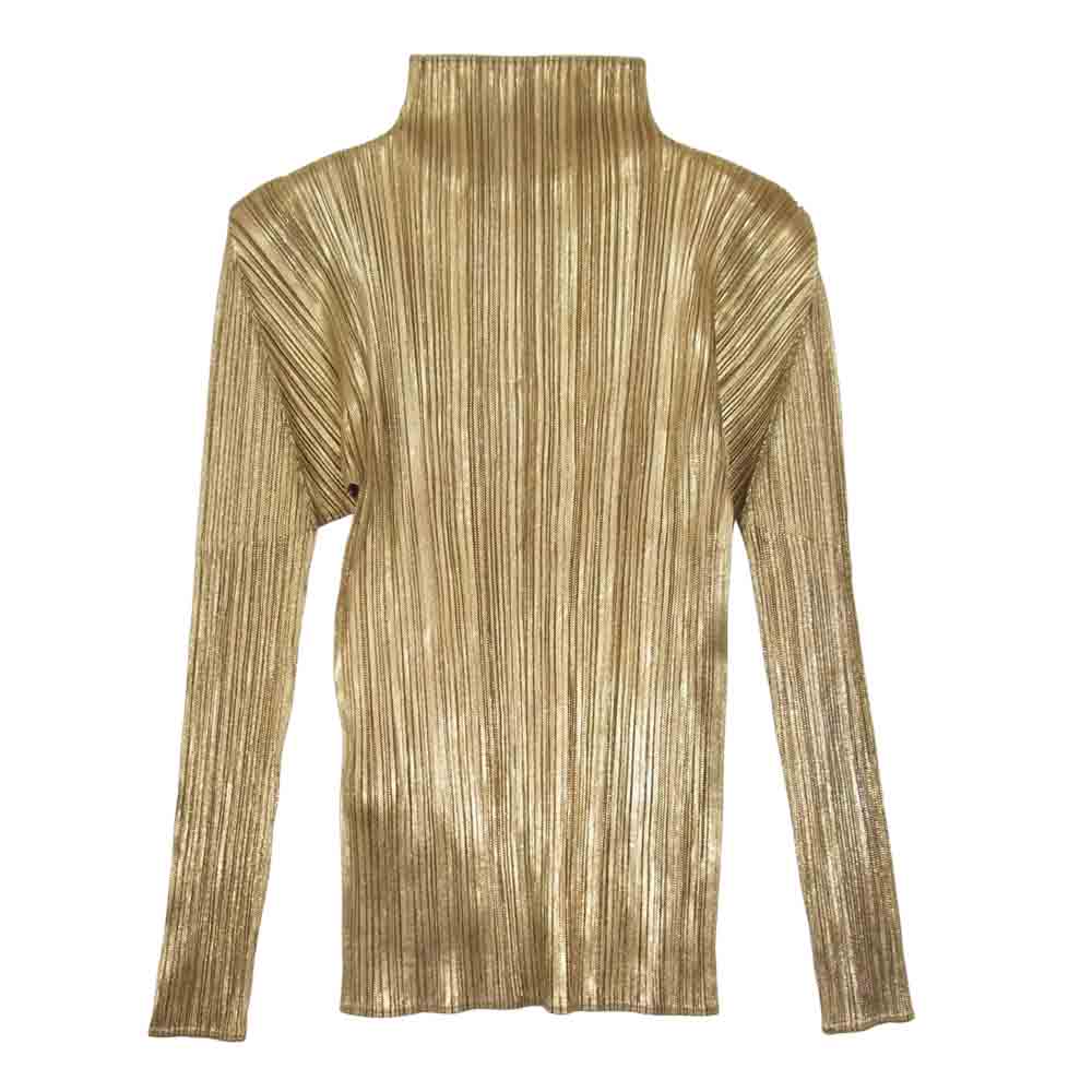 PLEATS PLEASE プリーツプリーズ イッセイミヤケ ISSEY MIYAKE イッセイミヤケ PP78JK504 箔プリント ハイネック カットソー ゴールド系 3【美品】【中古】