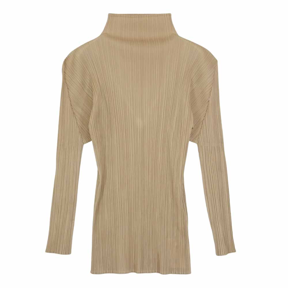 PLEATS PLEASE プリーツプリーズ イッセイミヤケ ISSEY MIYAKE イッセイミヤケ PP04-JK604 プリーツ加工 ハイネック カットソー ベージュ系 ベージュ系 3【美品】【中古】