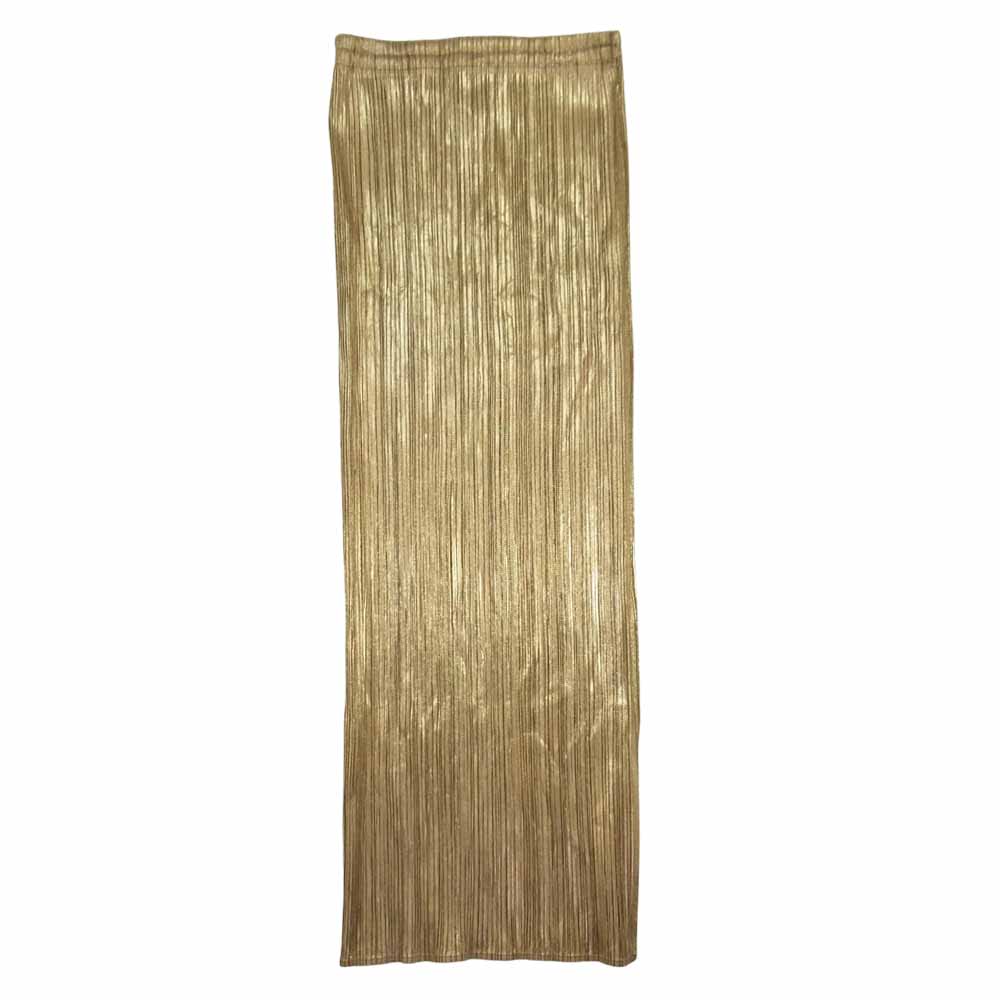 PLEATS PLEASE プリーツプリーズ イッセイミヤケ ISSEY MIYAKE イッセイミヤケ PP78JG513 箔プリント ロング タイトスカート ゴールド系 3【美品】【中古】