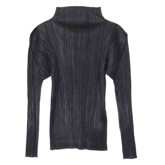 PLEATS PLEASE プリーツプリーズ イッセイミヤケ ISSEY MIYAKE イッセイミヤケ PP78JK404 光沢プリント ハイネック カットソー ブラック系 3【美品】【中古】