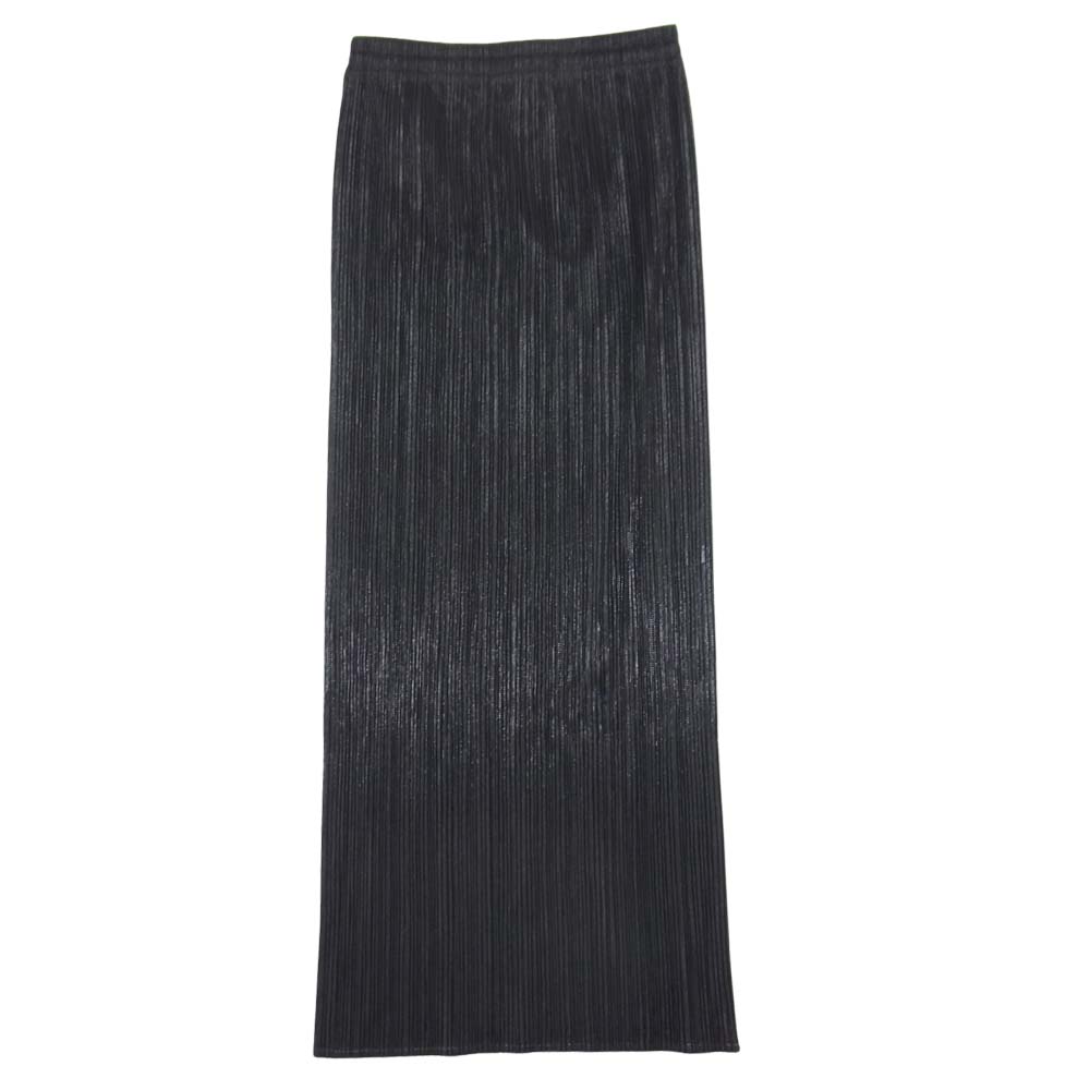 PLEATS PLEASE プリーツプリーズ イッセイミヤケ ISSEY MIYAKE イッセイミヤケ PP78JG413 光沢プリント ロング タイトスカート ブラック系 2【美品】【中古】
