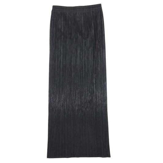 PLEATS PLEASE プリーツプリーズ イッセイミヤケ ISSEY MIYAKE イッセイミヤケ PP78JG413 光沢プリント ロング タイトスカート ブラック系 2【美品】【中古】