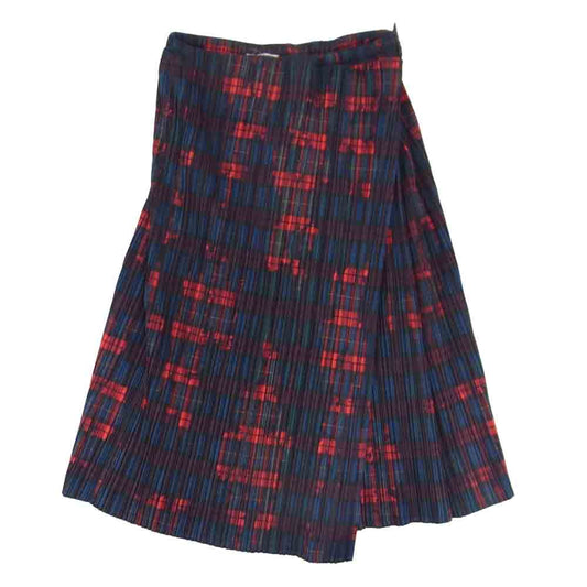 PLEATS PLEASE プリーツプリーズ イッセイミヤケ ISSEY MIYAKE イッセイミヤケ PP64-JG455 タータンチェック ラップスカート レッド系 4【美品】【中古】