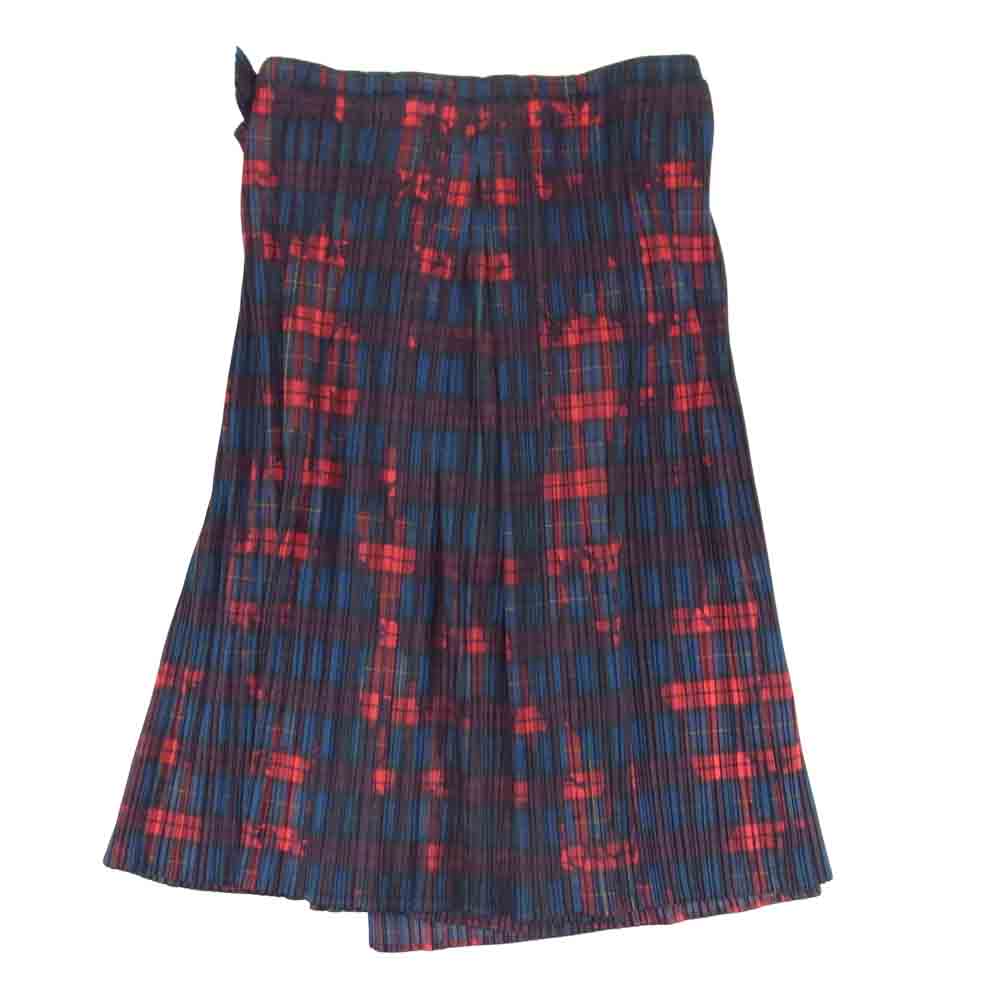 PLEATS PLEASE プリーツプリーズ イッセイミヤケ ISSEY MIYAKE イッセイミヤケ PP64-JG455 タータンチェック ラップスカート レッド系 4【美品】【中古】