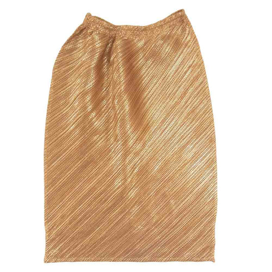 PLEATS PLEASE プリーツプリーズ イッセイミヤケ ISSEY MIYAKE イッセイミヤケ PP89-JG513 斜行プリーツ 箔プリント スカート オレンジ系 1【美品】【中古】