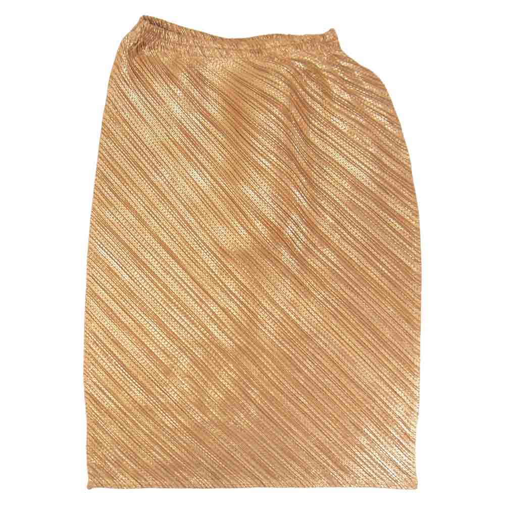 PLEATS PLEASE プリーツプリーズ イッセイミヤケ ISSEY MIYAKE イッセイミヤケ PP89-JG513 斜行プリーツ 箔プリント スカート オレンジ系 1【美品】【中古】
