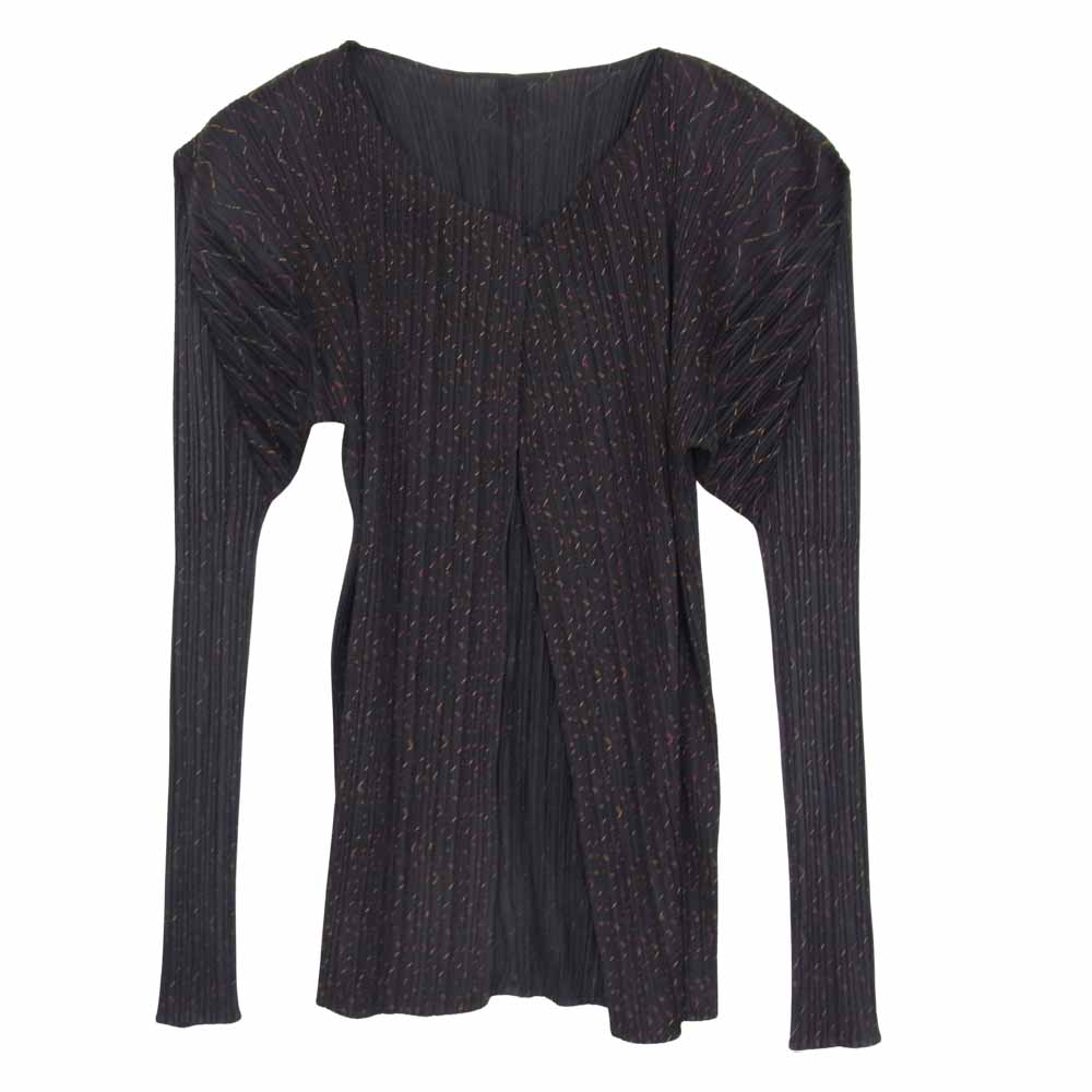 PLEATS PLEASE プリーツプリーズ イッセイミヤケ ISSEY MIYAKE イッセイミヤケ PP94-JO583 ウェーブステッチテキスタイル カーディガン ブラック系 3【美品】【中古】