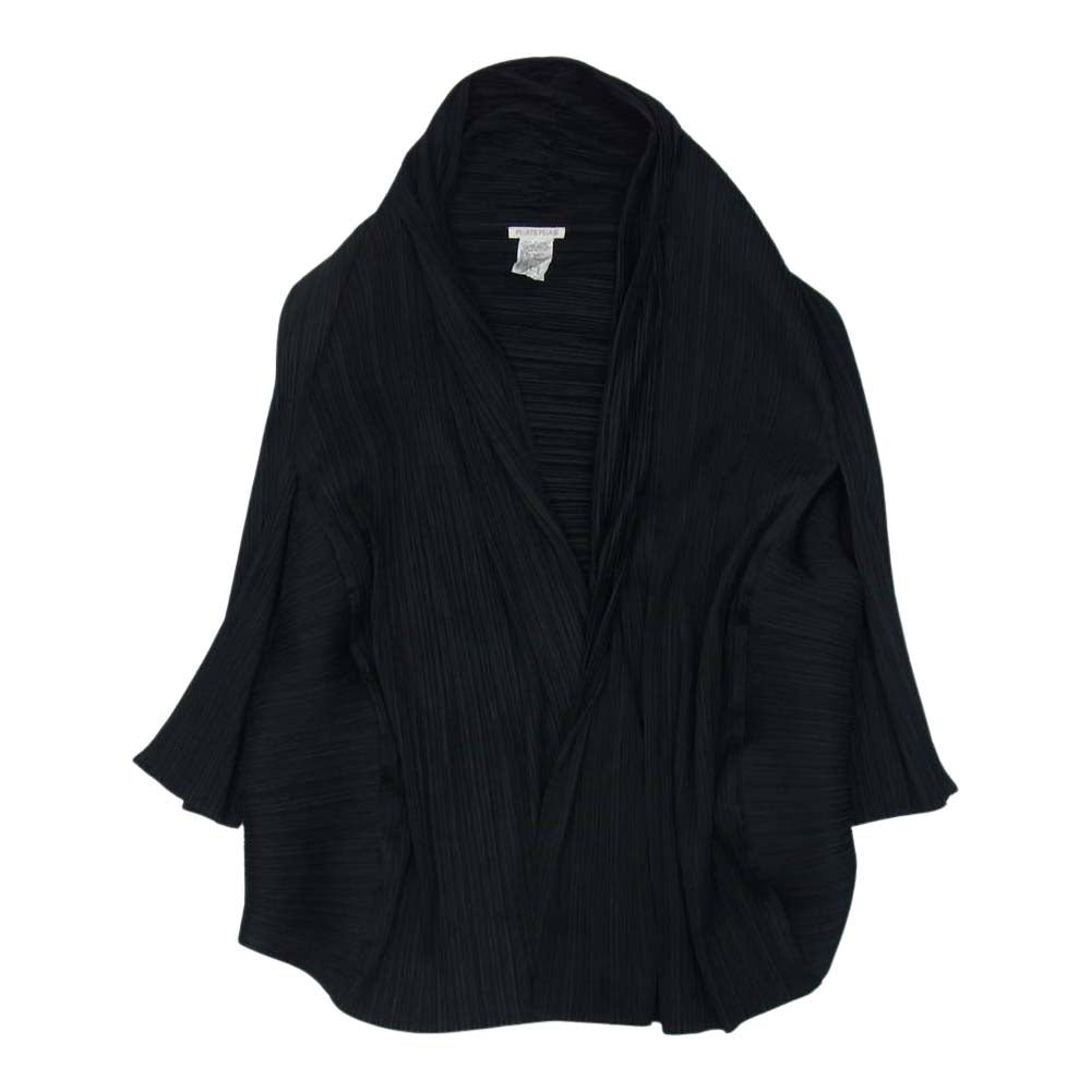 PLEATS PLEASE プリーツプリーズ イッセイミヤケ ISSEY MIYAKE イッセイミヤケ PP84-J0699 横プリーツ ボレロ カーディガン ブラック系 3【美品】【中古】