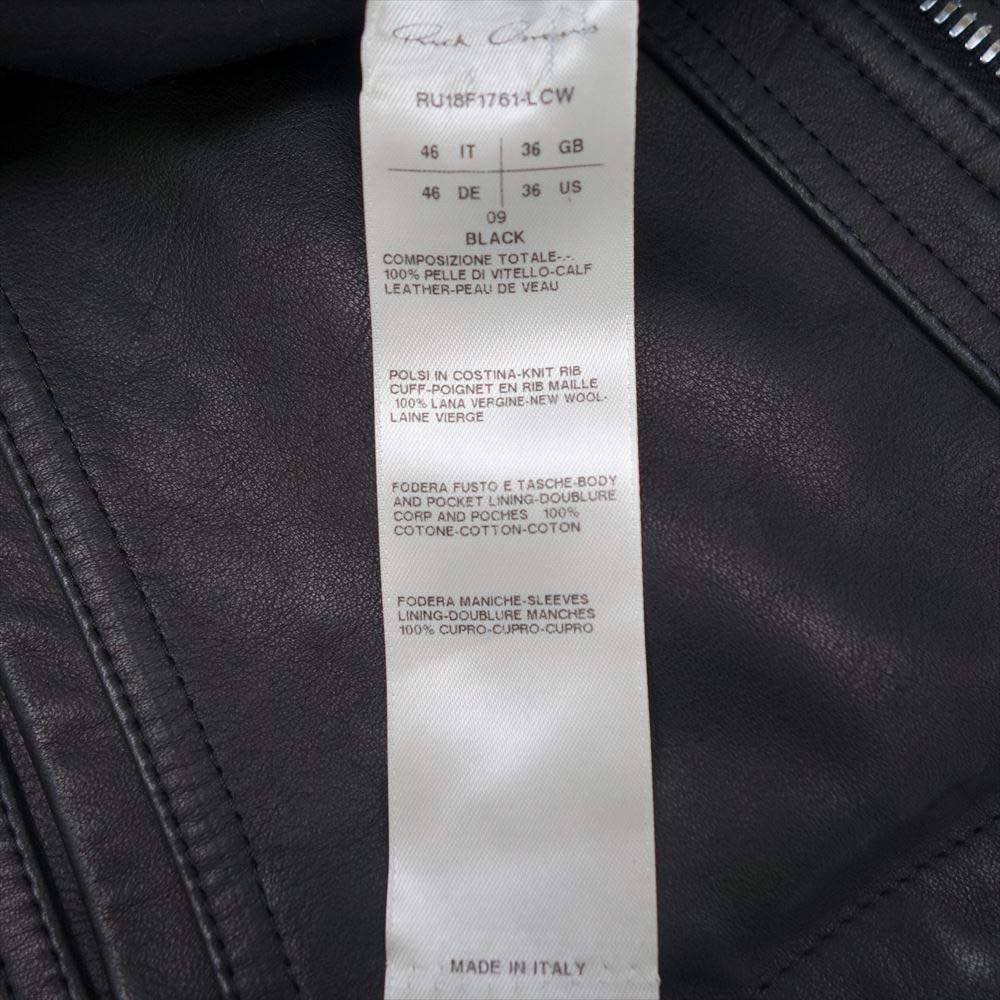 Rick Owens リックオウエンス 18AW RU18F1761 国内正規品 INTARSIA HIGH NECK レザー ジャケット 46【美品】【中古】