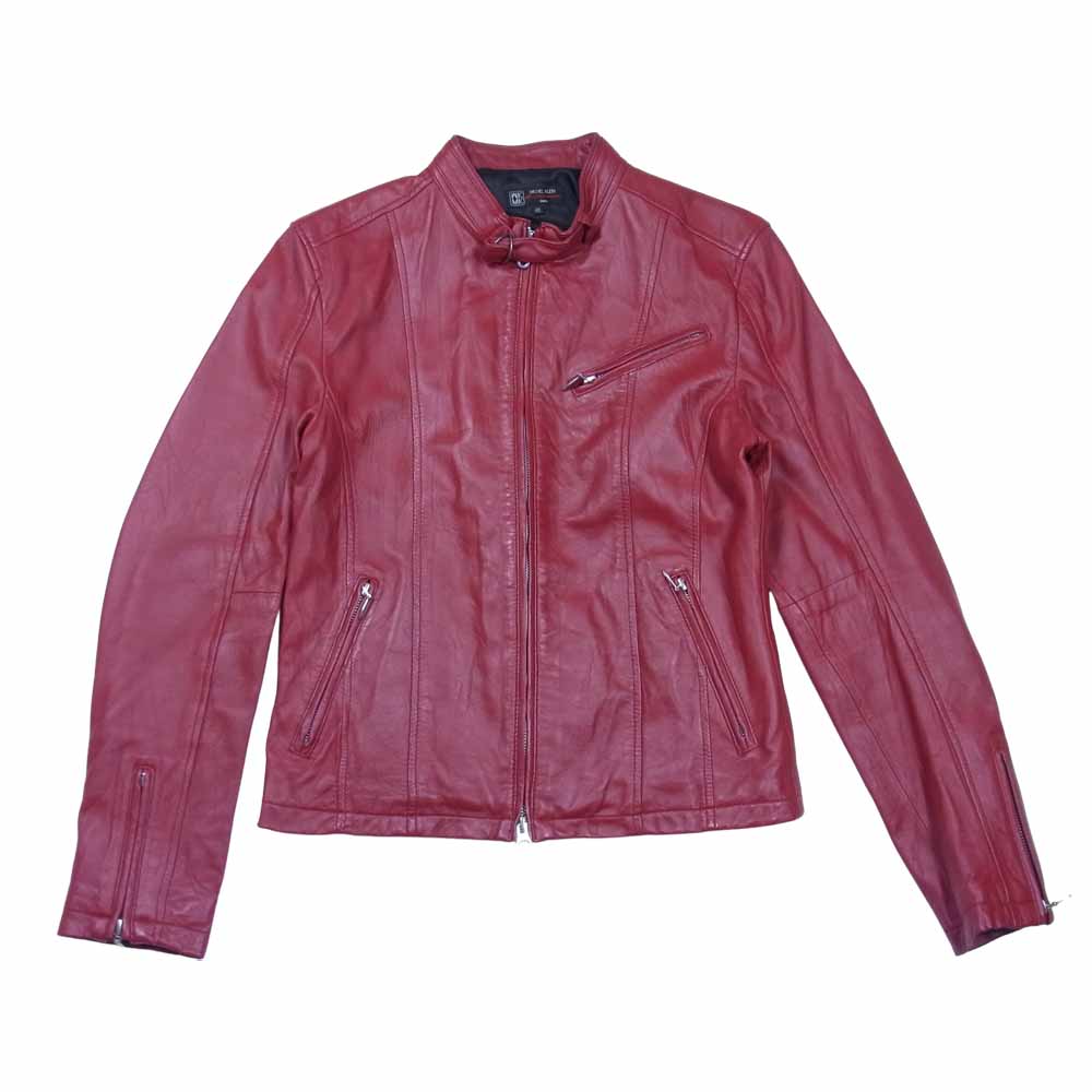 MICHEL KLEIN ミッシェルクラン HOMME 羊革 シングル ライダース ジャケット レッド系 46【中古】