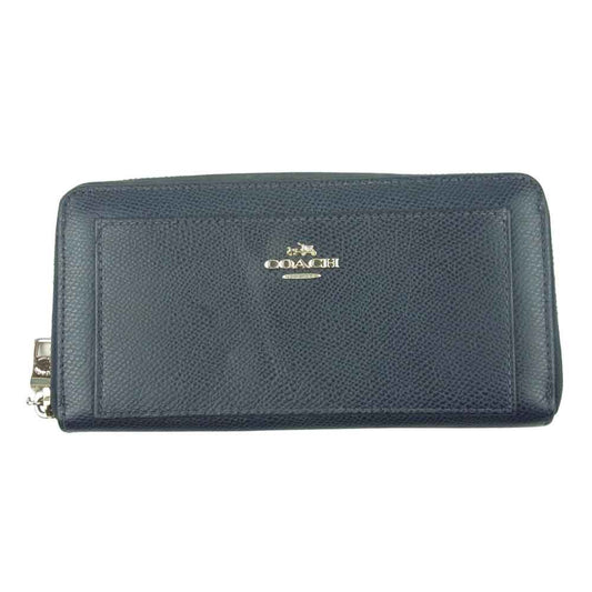 COACH コーチ ラウンドジップ レザー 長財布 ダークネイビー系【中古】