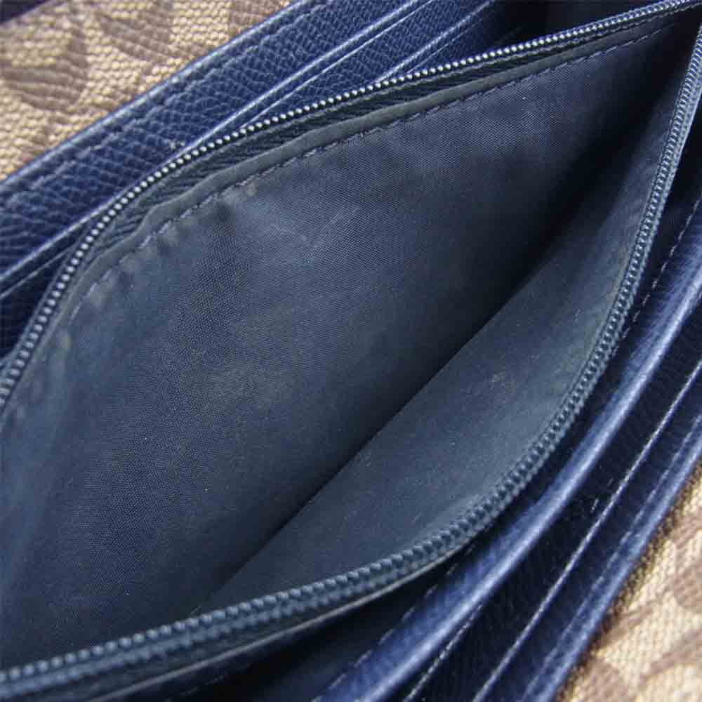 COACH コーチ ラウンドジップ レザー 長財布 ダークネイビー系【中古】