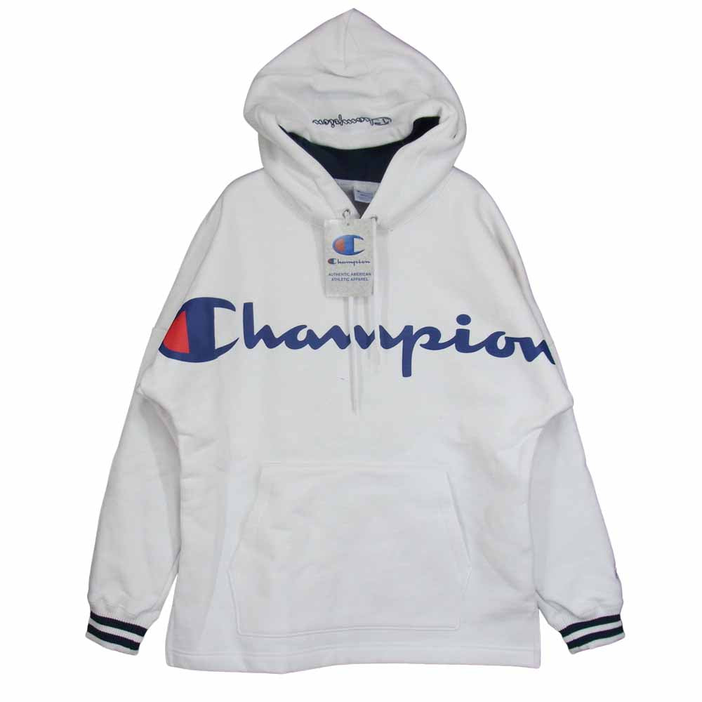Champion チャンピオン C3-N119 ロゴ プリント 裏起毛 プルオーバー パーカー ホワイト ホワイト系 M【新古品】【未使用】【中古】
