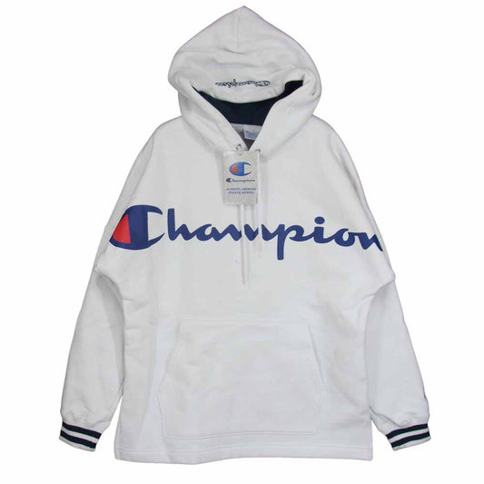 Champion チャンピオン C3-N119 ロゴ プリント 裏起毛 プルオーバー パーカー ホワイト ホワイト系 M【新古品】【未使用】【中古】