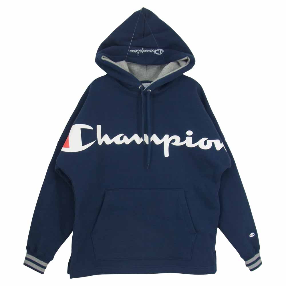 Champion チャンピオン C3-N119 ロゴ プリント 裏起毛 プルオーバー パーカー ネイビー ネイビー系 S【極上美品】【中古】