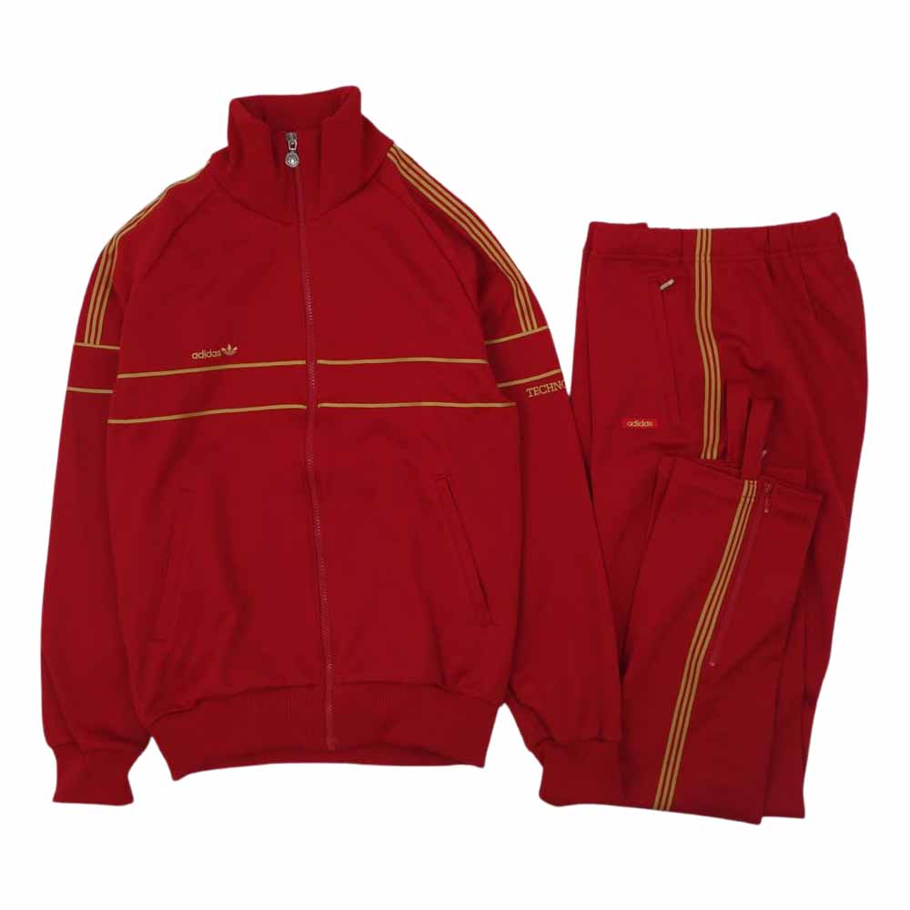 adidas アディダス TAD-7T デサント製 70s ヴィンテージ 西ドイツ TECHNO テクノ トラック ジャケット パンツ ジャージ セットアップ レッド系【中古】