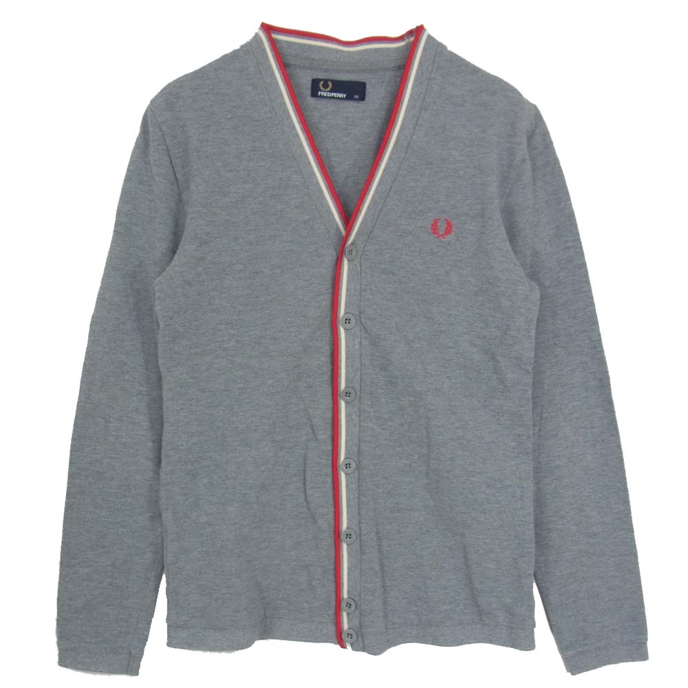 FRED PERRY フレッドペリー M7410 TIPPED PIQUE CARDIGAN 鹿の子 ピケ カーディガン グレー系 XS【中古】