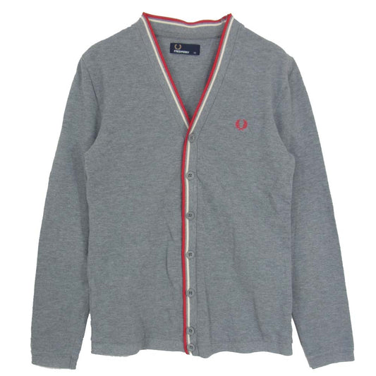 FRED PERRY フレッドペリー M7410 TIPPED PIQUE CARDIGAN 鹿の子 ピケ カーディガン グレー系 XS【中古】