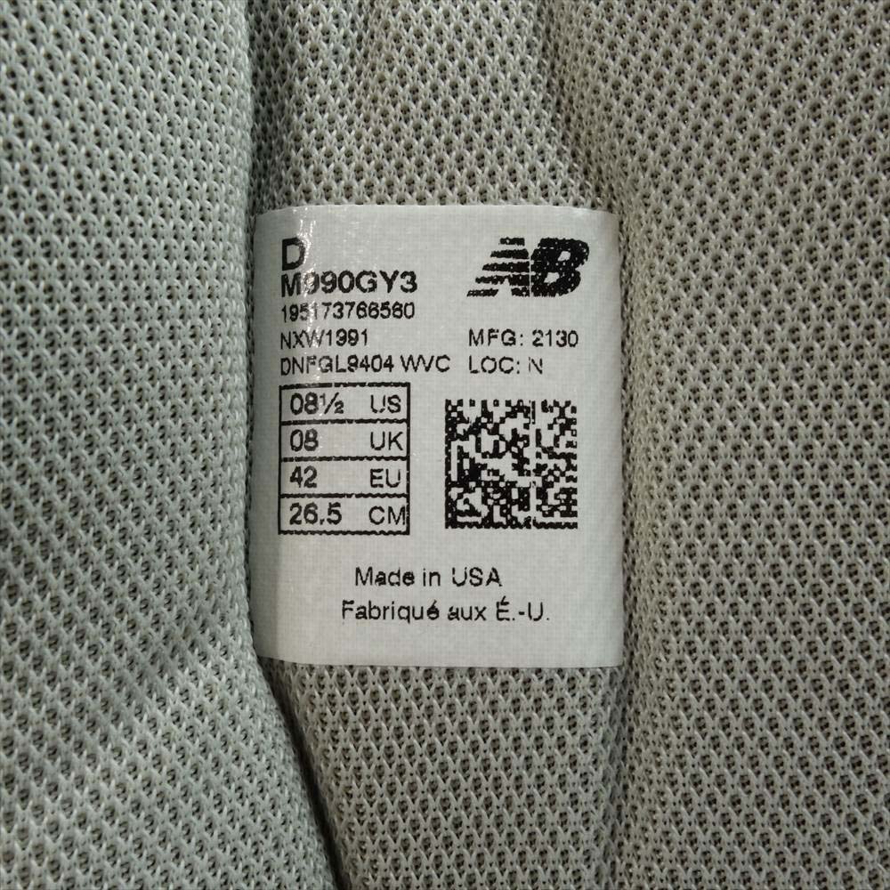NEW BALANCE ニューバランス M990GY3 スニーカー グレー系 26.5cm【新古品】【未使用】【中古】