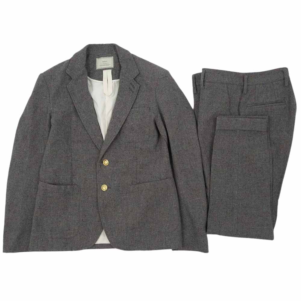 ハルシ 15AW シルク混 ネップ セットアップ スーツ ジャケット パンツ ライトブラウン系 L【極上美品】【中古】