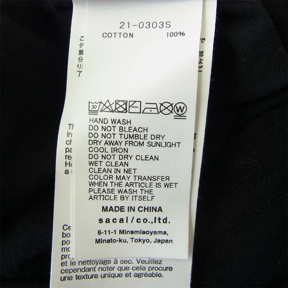 Sacai サカイ 21AW 21-0303S Eric Haze T-Shirt One Kind Word プリント 半袖 Tシャツ ブラック系 2【中古】