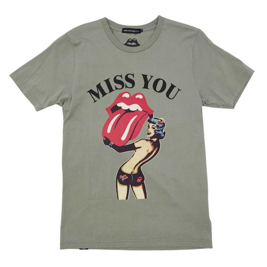 HYSTERIC GLAMOUR ヒステリックグラマー 06183CT09 XXX トリプルエックス THE ROLLING STONES MISS YOU リップ&タン 半袖 Tシャツ カーキ系 S【中古】