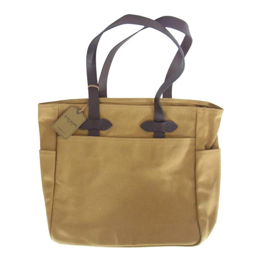 FILSON フィルソン TOTE BAG WITH ZIPPER TAN キャンバス レザー トート ハンド バッグ ライトブラウン系【美品】【中古】