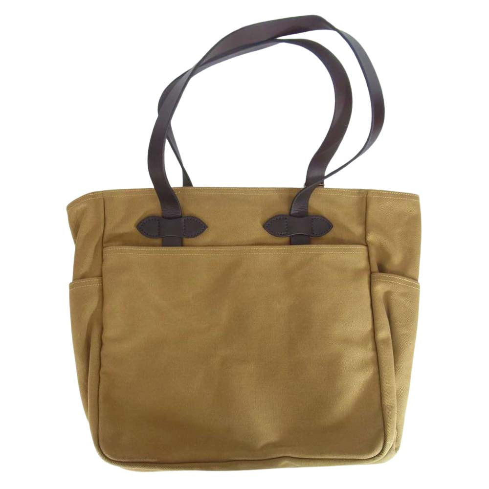FILSON フィルソン TOTE BAG WITH ZIPPER TAN キャンバス レザー トート ハンド バッグ ライトブラウン系【美品】【中古】