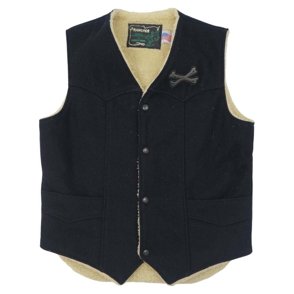 schott ショット ×BACK DROP バックドロップ USA製 クロスボーン RANCHER ウール ボア ベスト ブラック系 L【中古】