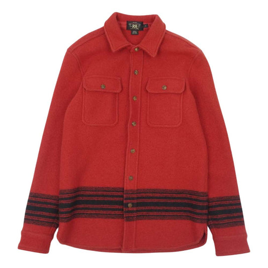 RRL ダブルアールエル NATIVE BORDER PATTERNE L/S WOOL SHIRTS ネイティブ ボーダー ウール シャツ レッド系 M【中古】