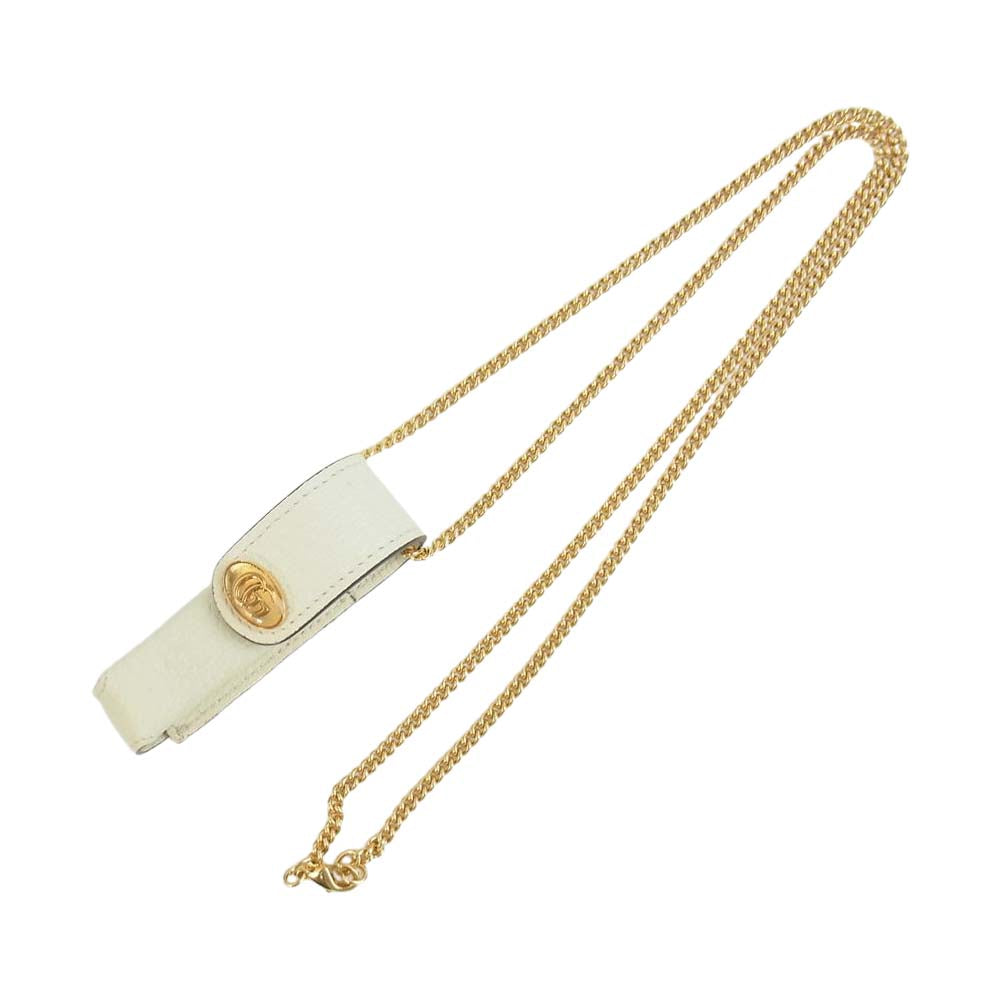 GUCCI グッチ ダブルG レザー シングル リップスティック ケース ペンダント ネックレス【新古品】【未使用】【中古】