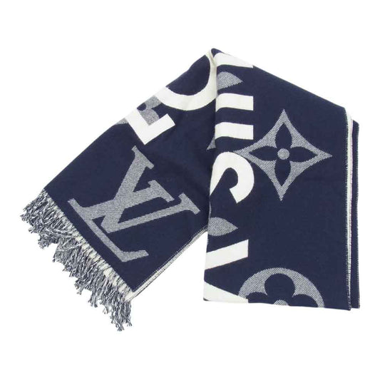 LOUIS VUITTON ルイ・ヴィトン M73454 国内正規品 エシャルプ モノグラム キャピタル ウール×カシミヤ マフラー マリーヌ【中古】