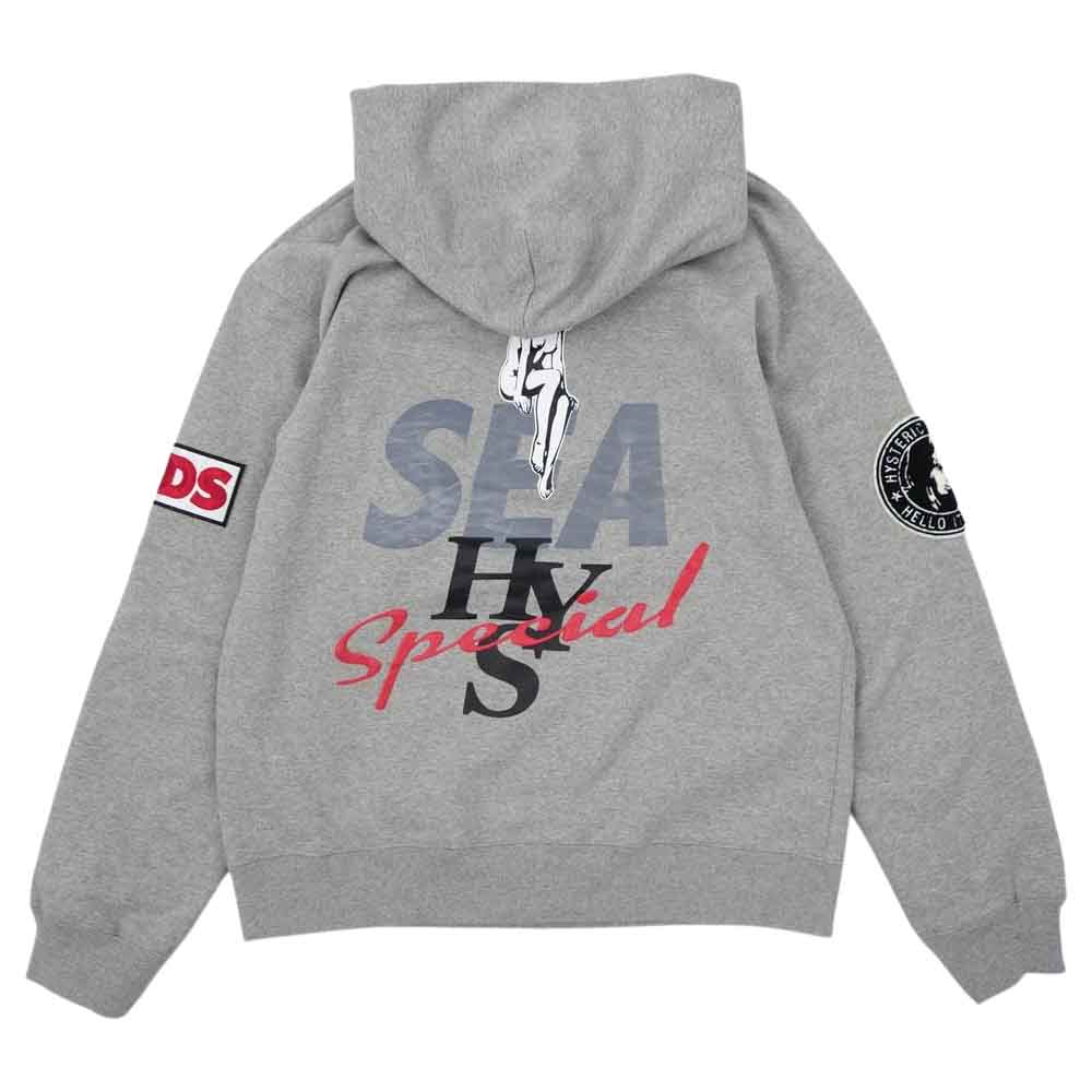 HYSTERIC GLAMOUR ヒステリックグラマー WIND AND SEA WDS-HYS-2-02 HOODIE ウィンダンシー フーディ パーカー グレー系 M【美品】【中古】