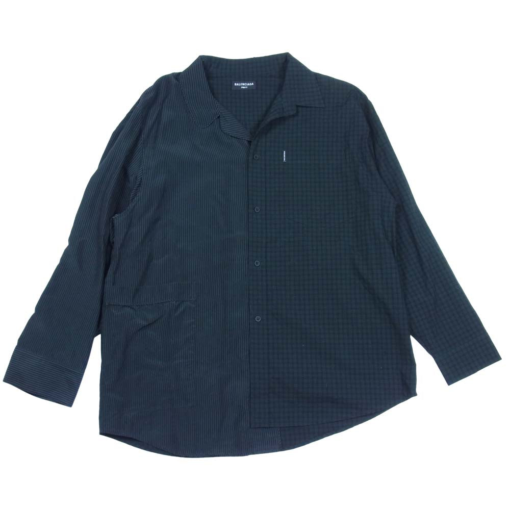 BALENCIAGA バレンシアガ 21SS 658854 国内正規品 50/50 Pyjama Shirt ドッキング パジャマ シャツ グリーン系 S【美品】【中古】