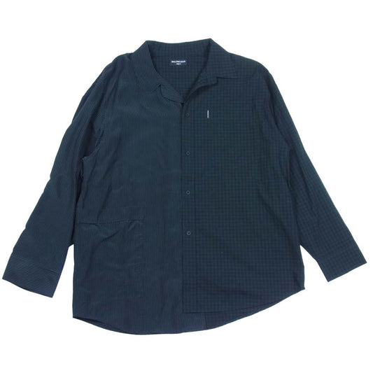 BALENCIAGA バレンシアガ 21SS 658854 国内正規品 50/50 Pyjama Shirt ドッキング パジャマ シャツ グリーン系 S【美品】【中古】