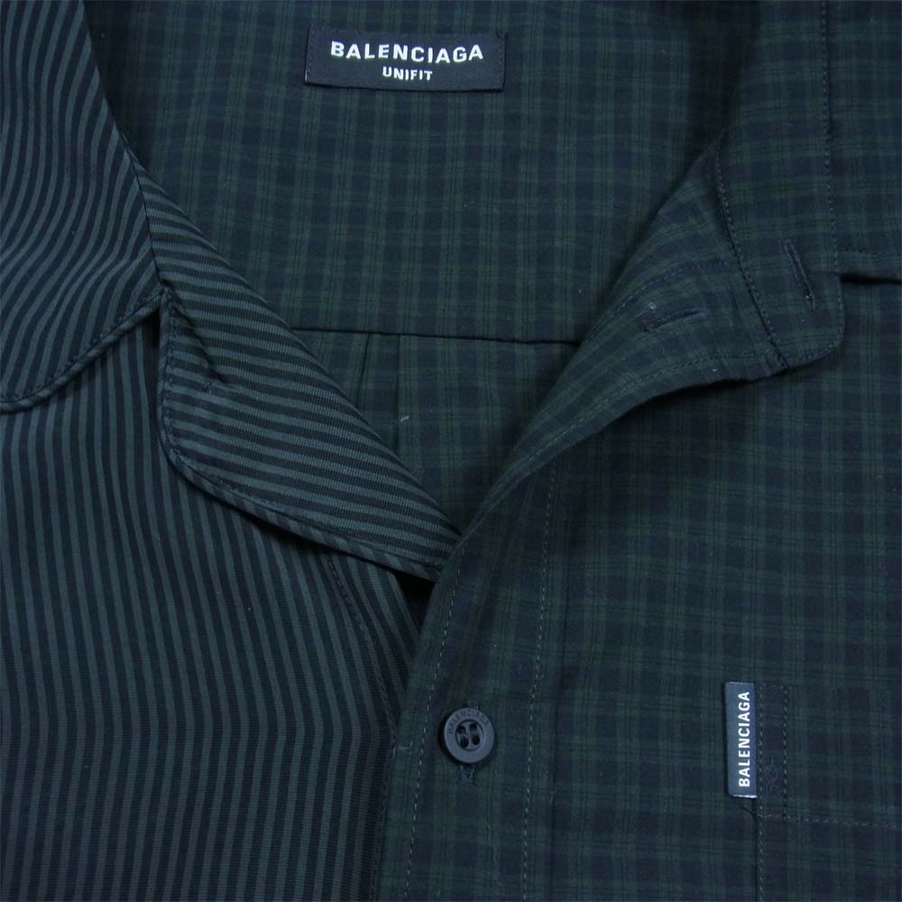 BALENCIAGA バレンシアガ 21SS 658854 国内正規品 50/50 Pyjama Shirt ドッキング パジャマ シャツ グリーン系 S【美品】【中古】