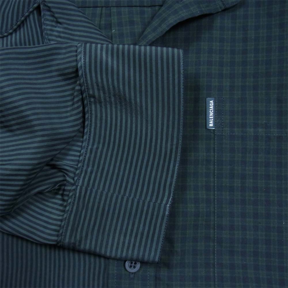 BALENCIAGA バレンシアガ 21SS 658854 国内正規品 50/50 Pyjama Shirt ドッキング パジャマ シャツ グリーン系 S【美品】【中古】