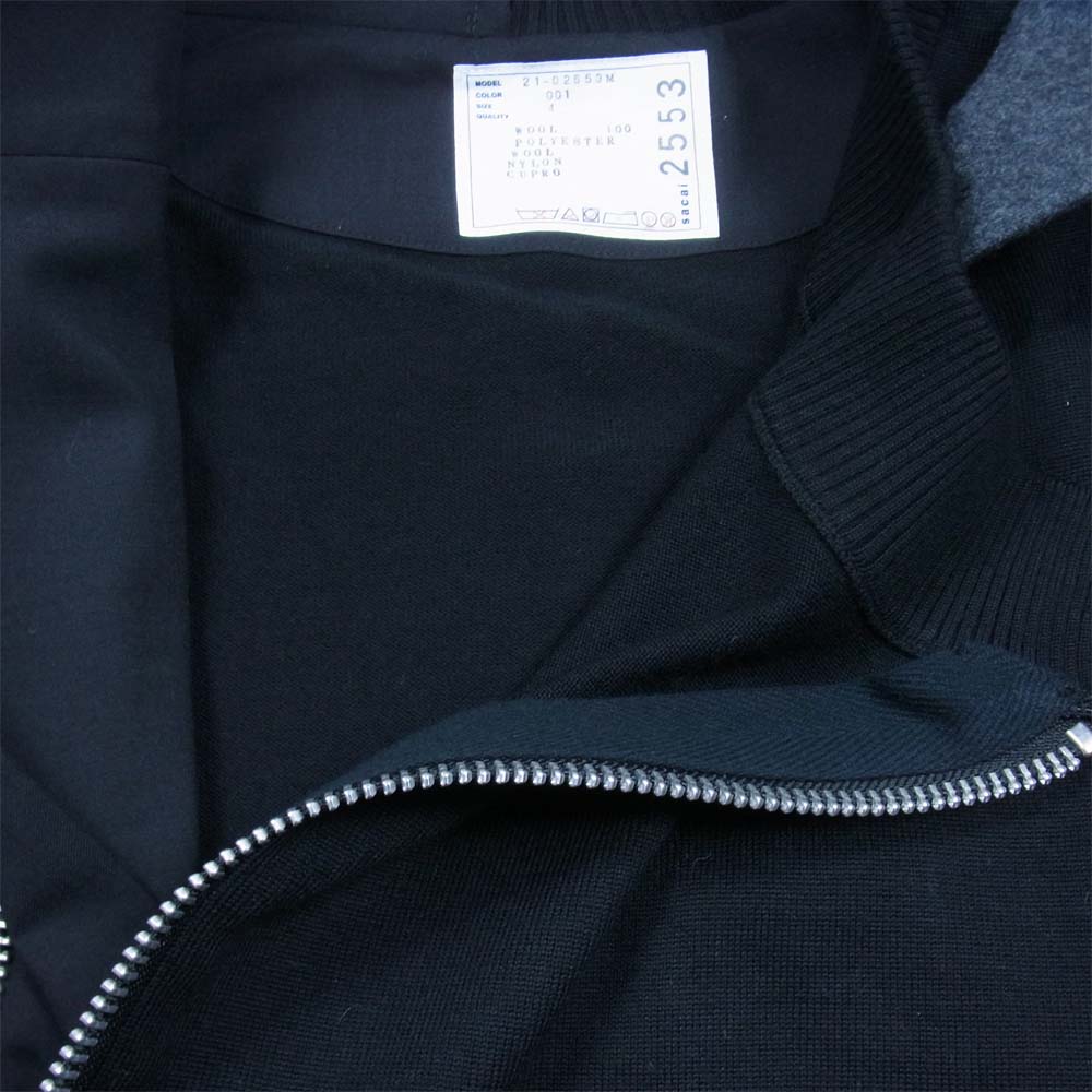 Sacai サカイ 21-25553M WOOL KNIT X SUITING JACKET ウール ニット スーティング 切替 ライダース ジャケット ブラック系 4【美品】【中古】